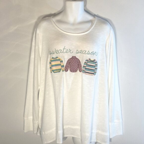 Cato NWT SZ 2X Ivory knit appliqued super soft top stretchy comfy whimsical - Picture 1 of 11